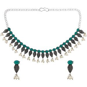 Bohemian Floral Jewelry Set: Faux Pearl Necklace & Drop Earrings for Ethnic Chic